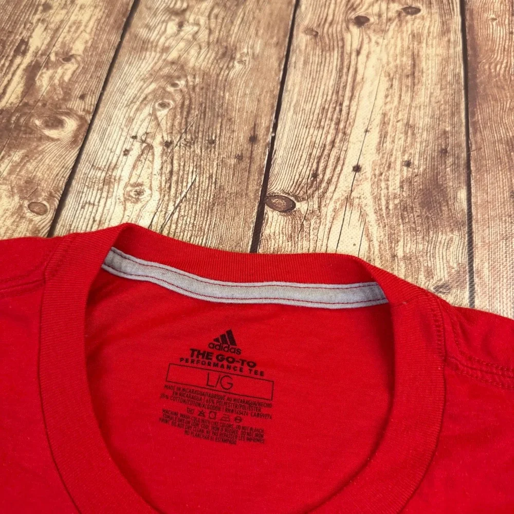 Adidas The Go-To Performance Tee Mens Large Red Climalite Graphic Logo Shirt